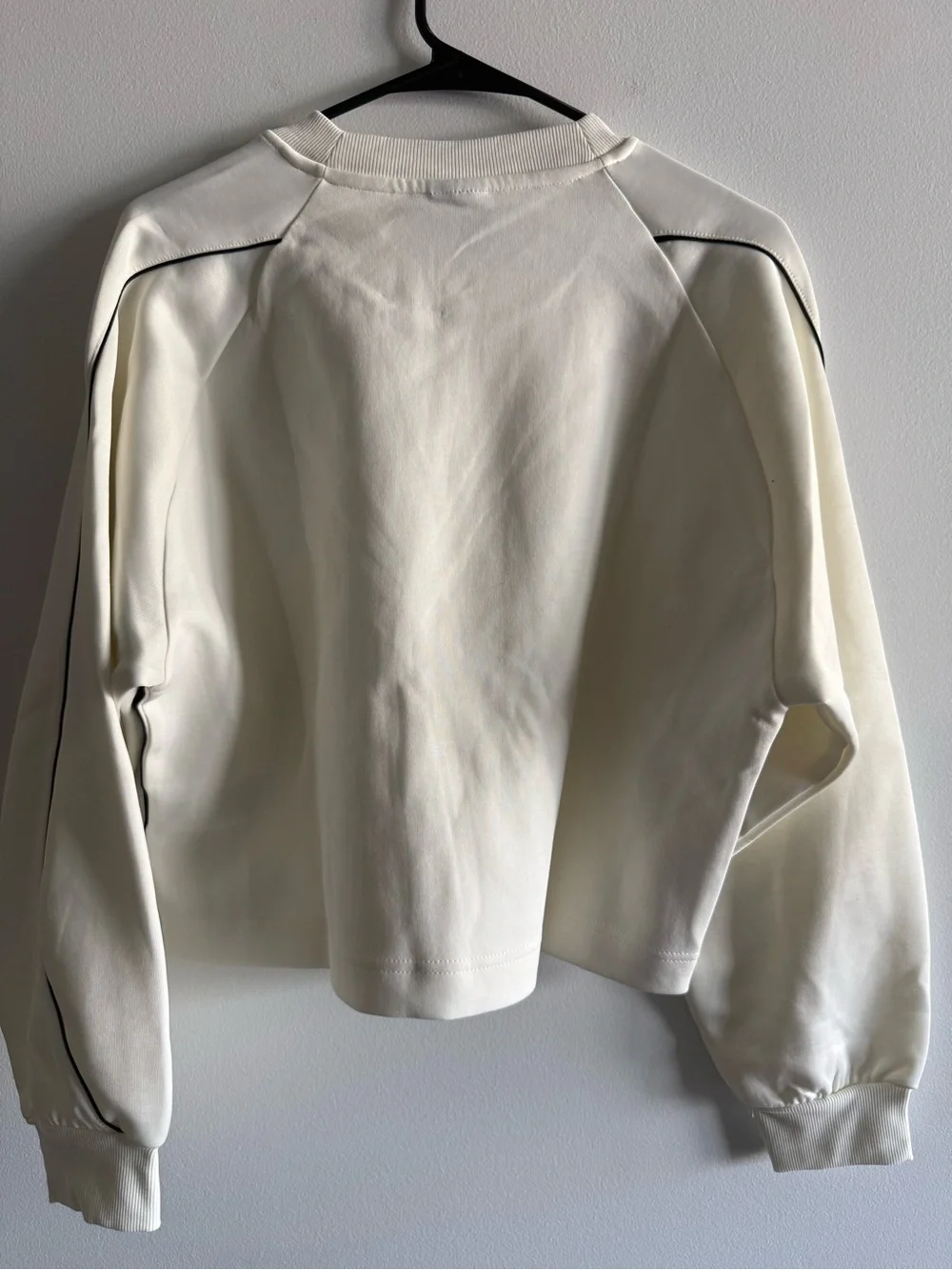 Adidas Cream Women's Crewneck Sweatshirt with Black Stripe Accents - Picture 5 of 7